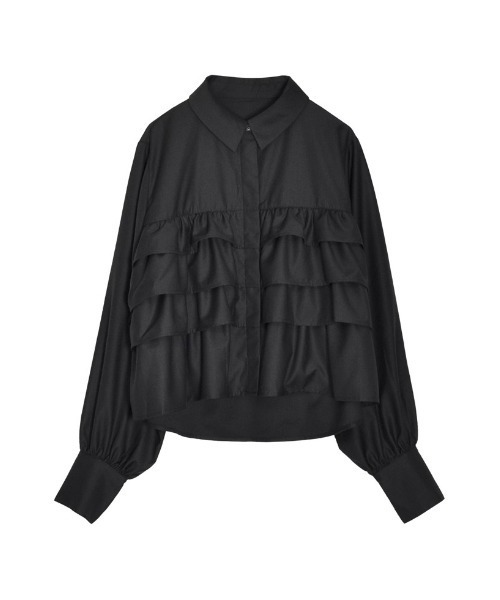 Re:EDIT（リエディ）の「[新色追加][2023A/W COLLECTION]ティアードフリルボリュームスリーブクロップドシャツ（シャツ/ブラウス・レディース・ブラック/ホワイト/ベージュ・MEDIUM/LARGE）」の17枚目の写真