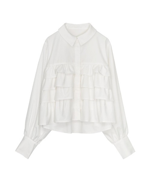 Re:EDIT（リエディ）の「[新色追加][2023A/W COLLECTION]ティアードフリルボリュームスリーブクロップドシャツ（シャツ/ブラウス・レディース・ブラック/ホワイト/ベージュ・MEDIUM/LARGE）」の18枚目の写真