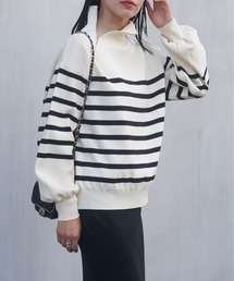 COLONY 2139 | エステルヤーンサイドネックジップボーダーニット(ニット/セーター)