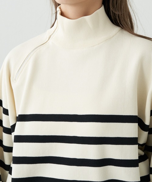 COLONY 2139（コロニートゥーワンスリーナイン）の「エステルヤーンサイドネックジップボーダーニット（ニット/セーター・レディース・ブラック/アイボリー・FREE）」の8枚目の写真
