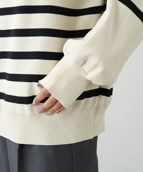 COLONY 2139（コロニートゥーワンスリーナイン）の「エステルヤーンサイドネックジップボーダーニット（ニット/セーター・レディース・ブラック/アイボリー・FREE）」の7枚目の写真