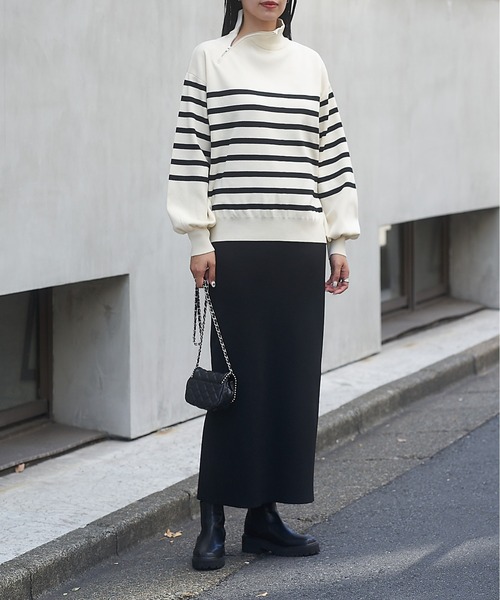 COLONY 2139（コロニートゥーワンスリーナイン）の「エステルヤーンサイドネックジップボーダーニット（ニット/セーター・レディース・ブラック/アイボリー・FREE）」の20枚目の写真