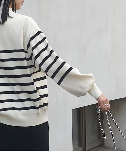 COLONY 2139（コロニートゥーワンスリーナイン）の「エステルヤーンサイドネックジップボーダーニット（ニット/セーター・レディース・ブラック/アイボリー・FREE）」の13枚目の写真