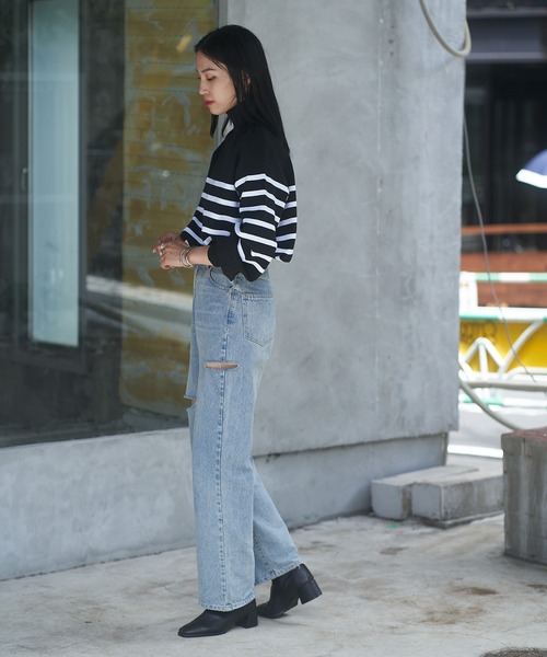 COLONY 2139（コロニートゥーワンスリーナイン）の「エステルヤーンサイドネックジップボーダーニット（ニット/セーター・レディース・ブラック/アイボリー・FREE）」の16枚目の写真