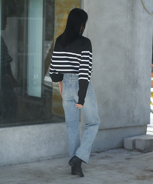 COLONY 2139（コロニートゥーワンスリーナイン）の「エステルヤーンサイドネックジップボーダーニット（ニット/セーター・レディース・ブラック/アイボリー・FREE）」の14枚目の写真