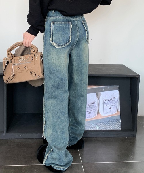 FREE STYLISTS(フリー スタイリスト)の「YUGA_YGMC デニム サイドフリンジ ハイウエスト ルーズシルエットパンツ(デニムパンツ・レディース・ブルー・M/XL/L/S)」の13枚目の写真