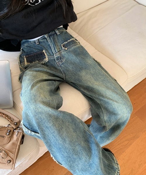 FREE STYLISTS(フリー スタイリスト)の「YUGA_YGMC デニム サイドフリンジ ハイウエスト ルーズシルエットパンツ(デニムパンツ・レディース・ブルー・M/XL/L/S)」の15枚目の写真