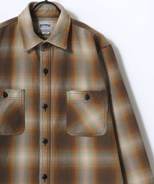 HOUSTON（ヒューストン）の「HOUSTON/ヒューストン Ombre Check Viyella Shirt/オンブレチェック ビエラシャツ/ネルシャツ（シャツ/ブラウス・メンズ・ブラック/レッド/ブルー/ネイビー/カーキ/ブラウン・M/L/XL）」の4枚目の写真
