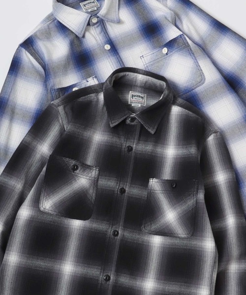 HOUSTON（ヒューストン）の「HOUSTON/ヒューストン Ombre Check Viyella Shirt/オンブレチェック ビエラシャツ/ネルシャツ（シャツ/ブラウス・メンズ・ブラック/レッド/ブルー/ネイビー/カーキ/ブラウン・M/L/XL）」の7枚目の写真