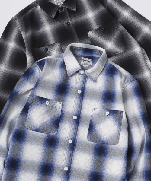 HOUSTON（ヒューストン）の「HOUSTON/ヒューストン Ombre Check Viyella Shirt/オンブレチェック ビエラシャツ/ネルシャツ（シャツ/ブラウス・メンズ・ブラック/レッド/ブルー/ネイビー/カーキ/ブラウン・M/L/XL）」の8枚目の写真