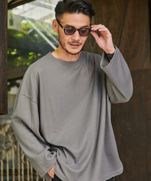 SILVER BULLET(シルバーバレット)の「『CavariA/キャバリア』ワッフル調ビッグシルエット長袖Tシャツ(Tシャツ/カットソー・メンズ・ブルー/グレー/ブラック/ワイン・M/L)」の3枚目の写真