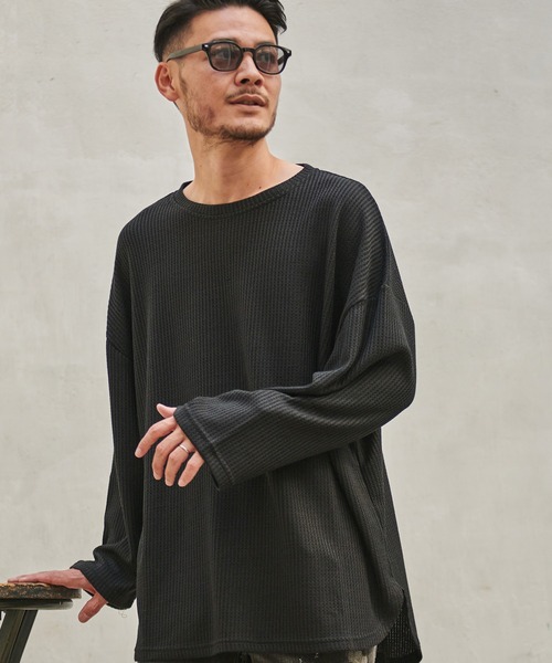 SILVER BULLET(シルバーバレット)の「『CavariA/キャバリア』ワッフル調ビッグシルエット長袖Tシャツ(Tシャツ/カットソー・メンズ・ブルー/グレー/ブラック/ワイン・M/L)」の2枚目の写真