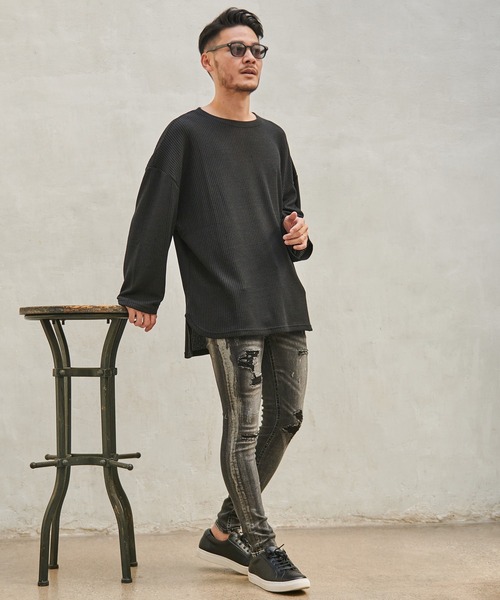 SILVER BULLET(シルバーバレット)の「『CavariA/キャバリア』ワッフル調ビッグシルエット長袖Tシャツ(Tシャツ/カットソー・メンズ・ブルー/グレー/ブラック/ワイン・M/L)」の7枚目の写真