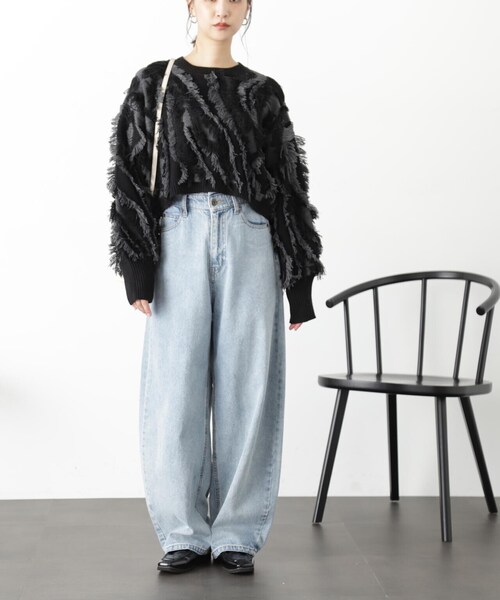 FREE'S MART（フリーズマート）の「◆フリンジショート丈ニット（ニット/セーター・レディース・ブラック/ベージュ/ラベンダー・FREE）」の6枚目の写真