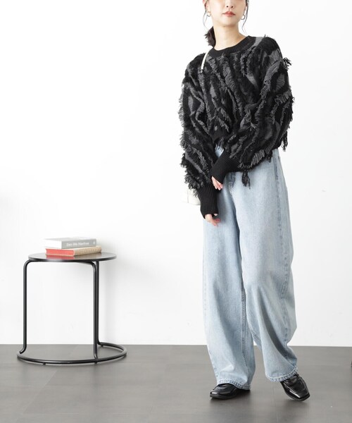 FREE'S MART（フリーズマート）の「◆フリンジショート丈ニット（ニット/セーター・レディース・ブラック/ベージュ/ラベンダー・FREE）」の7枚目の写真