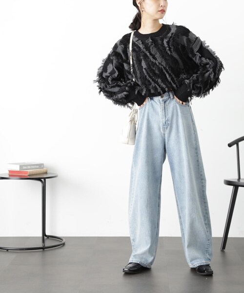 FREE'S MART（フリーズマート）の「◆フリンジショート丈ニット（ニット/セーター・レディース・ブラック/ベージュ/ラベンダー・FREE）」の8枚目の写真