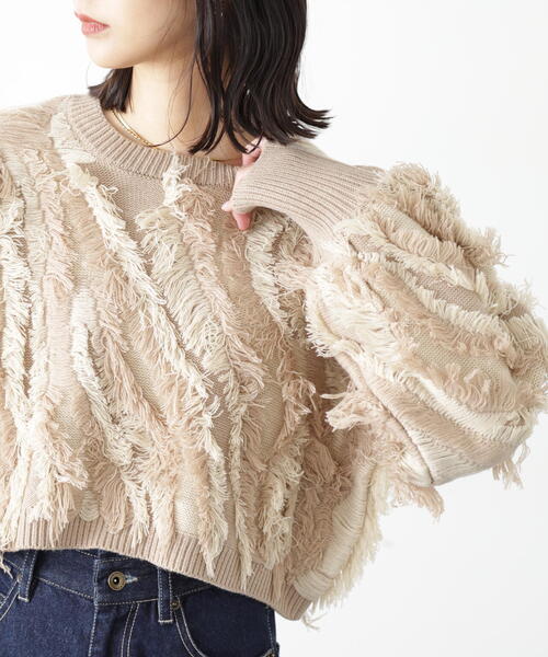 FREE'S MART（フリーズマート）の「◆フリンジショート丈ニット（ニット/セーター・レディース・ブラック/ベージュ/ラベンダー・FREE）」の10枚目の写真