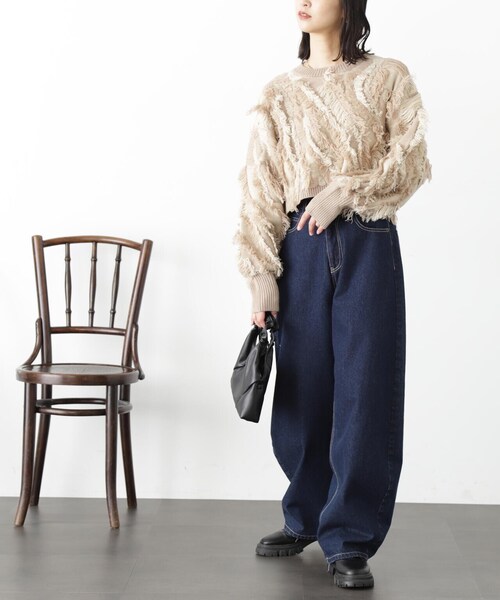 FREE'S MART（フリーズマート）の「◆フリンジショート丈ニット（ニット/セーター・レディース・ブラック/ベージュ/ラベンダー・FREE）」の20枚目の写真