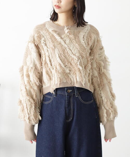 FREE'S MART（フリーズマート）の「◆フリンジショート丈ニット（ニット/セーター・レディース・ブラック/ベージュ/ラベンダー・FREE）」の14枚目の写真