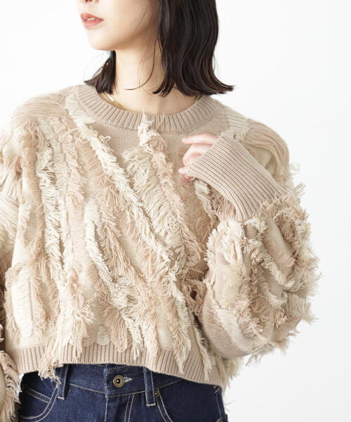 FREE'S MART（フリーズマート）の「◆フリンジショート丈ニット（ニット/セーター・レディース・ブラック/ベージュ/ラベンダー・FREE）」の12枚目の写真