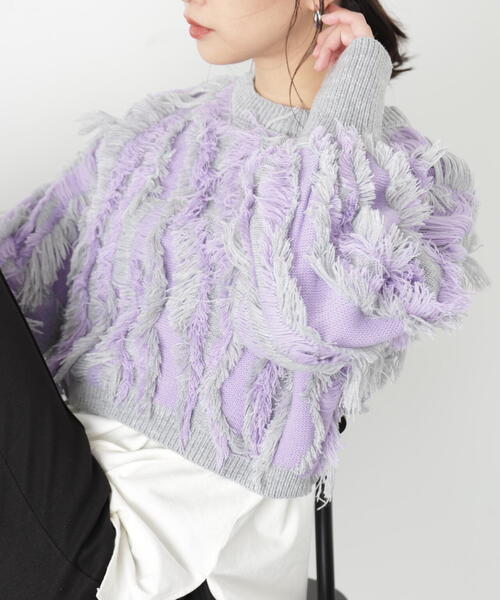 FREE'S MART（フリーズマート）の「◆フリンジショート丈ニット（ニット/セーター・レディース・ブラック/ベージュ/ラベンダー・FREE）」の22枚目の写真