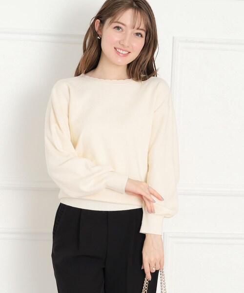 couture brooch(クチュールブローチ)の「◆【前後2WAY】スカラリボン衿ニット(ニット/セーター・レディース・ベビーピンク/アイボリー/ブラック・38/42)」の2枚目の写真