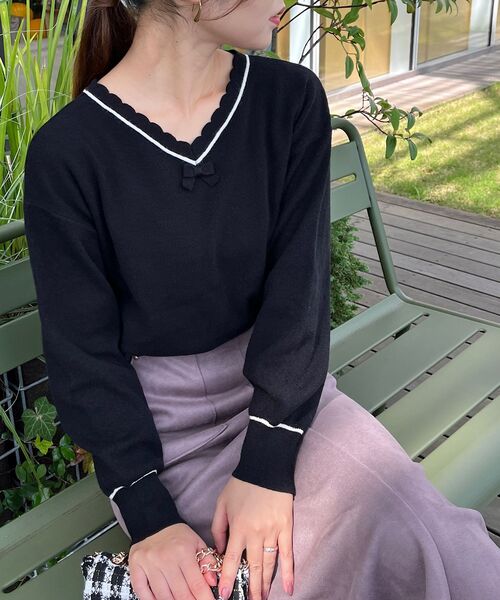 couture brooch(クチュールブローチ)の「◆【前後2WAY】スカラリボン衿ニット(ニット/セーター・レディース・ベビーピンク/アイボリー/ブラック・38/42)」の17枚目の写真