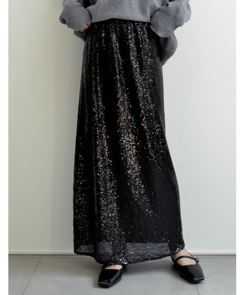 Re:EDIT（リエディ）の「[辻元舞さん着用][低身長サイズ有]スパンコールカットソータイトスカート（スカート・レディース・ブラック/シルバー・MEDIUM/LARGE/SHORT）」の3枚目の写真