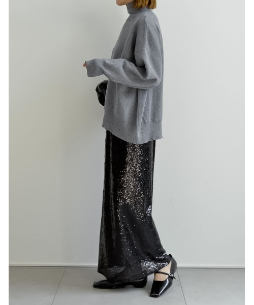 Re:EDIT（リエディ）の「[辻元舞さん着用][低身長サイズ有]スパンコールカットソータイトスカート（スカート・レディース・ブラック/シルバー・MEDIUM/LARGE/SHORT）」の6枚目の写真