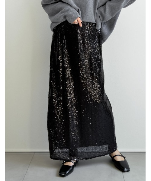 Re:EDIT（リエディ）の「[辻元舞さん着用][低身長サイズ有]スパンコールカットソータイトスカート（スカート・レディース・ブラック/シルバー・MEDIUM/LARGE/SHORT）」の9枚目の写真