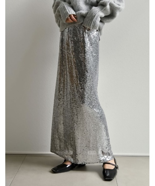 Re:EDIT（リエディ）の「[辻元舞さん着用][低身長サイズ有]スパンコールカットソータイトスカート（スカート・レディース・ブラック/シルバー・MEDIUM/LARGE/SHORT）」の12枚目の写真