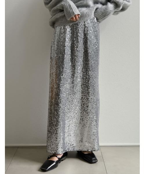 Re:EDIT（リエディ）の「[辻元舞さん着用][低身長サイズ有]スパンコールカットソータイトスカート（スカート・レディース・ブラック/シルバー・MEDIUM/LARGE/SHORT）」の10枚目の写真
