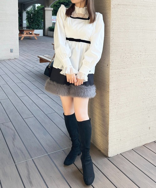 apres jour（アプレジュール）の「ペプラムウエストリボンブラウス【ZOZOTOWN限定アイテム】（シャツ/ブラウス・レディース・ブラック系その他/オフホワイト・フリー/X-LARGE）」の4枚目の写真