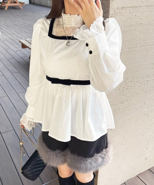 apres jour（アプレジュール）の「ペプラムウエストリボンブラウス【ZOZOTOWN限定アイテム】（シャツ/ブラウス・レディース・ブラック系その他/オフホワイト・フリー/X-LARGE）」の8枚目の写真