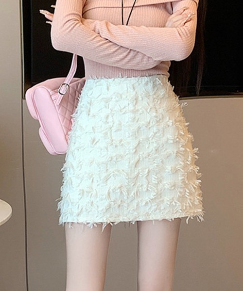 Lilamusant(リラミュゾン)の「《Lilamusant(リラミュゾン)》インパン裏地付きフリンジジャガードミニスカート ツイード(スカート・レディース・ブラック/アイボリー/ピンク・S/L/M)」の6枚目の写真