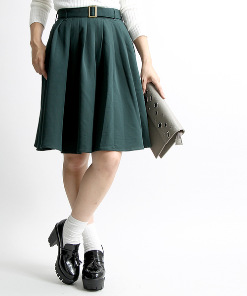 WEGO（ウィゴー）の「WEGO/ベルト付きミドルスカート（スカート・レディース・ダークグリーン/レッド/ブラック系その他/ブルー系その他/その他1・FREE）」の3枚目の写真