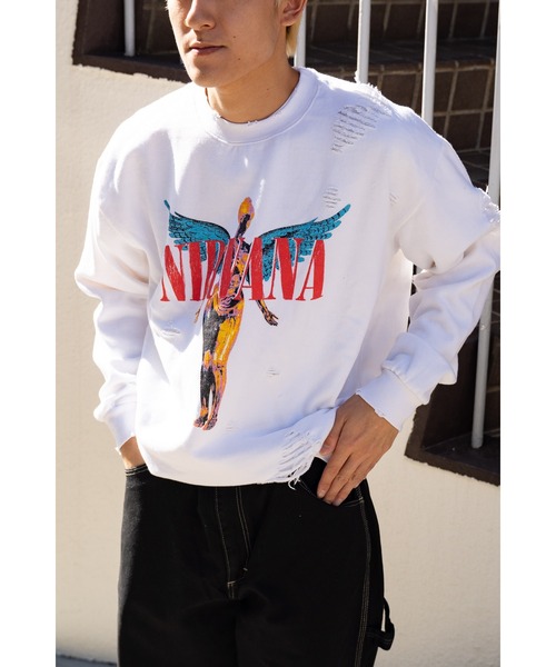 SUNNY  SPORTS（サニースポーツ）の「【 NIRVANA / ニルヴァーナ 】WORN-OUT BAND CREW ウォーンアウト バンド クルーネックスウェット SUY（Tシャツ/カットソー・メンズ・ブラック/ホワイト・LARGE/X-LARGE）」の4枚目の写真