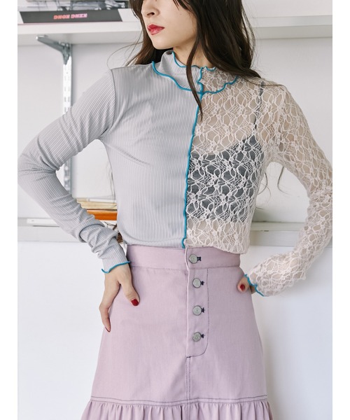 jouetie（ジュエティ）の「ドッキングメローレーストップス（Tシャツ/カットソー・レディース・ブラック/グレー・MEDIUM）」の2枚目の写真