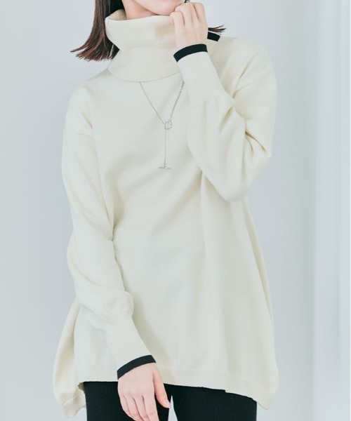 kirakiraShop(キラキラショップ)の「2way ネック チュニック ニット(ニット/セーター・レディース・ベージュ/クリーム/ブラック・L/M)」の3枚目の写真
