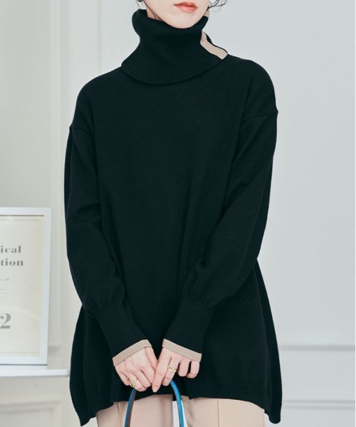 kirakiraShop(キラキラショップ)の「2way ネック チュニック ニット(ニット/セーター・レディース・ベージュ/クリーム/ブラック・L/M)」の4枚目の写真