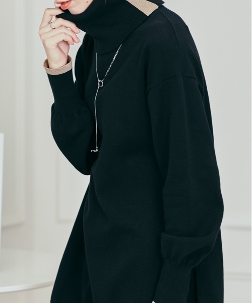 kirakiraShop(キラキラショップ)の「2way ネック チュニック ニット(ニット/セーター・レディース・ベージュ/クリーム/ブラック・L/M)」の5枚目の写真