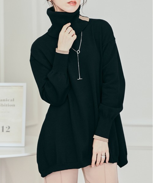 kirakiraShop(キラキラショップ)の「2way ネック チュニック ニット(ニット/セーター・レディース・ベージュ/クリーム/ブラック・L/M)」の6枚目の写真