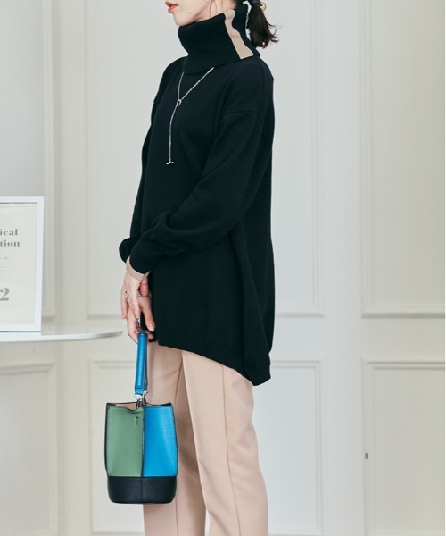 kirakiraShop(キラキラショップ)の「2way ネック チュニック ニット(ニット/セーター・レディース・ベージュ/クリーム/ブラック・L/M)」の10枚目の写真