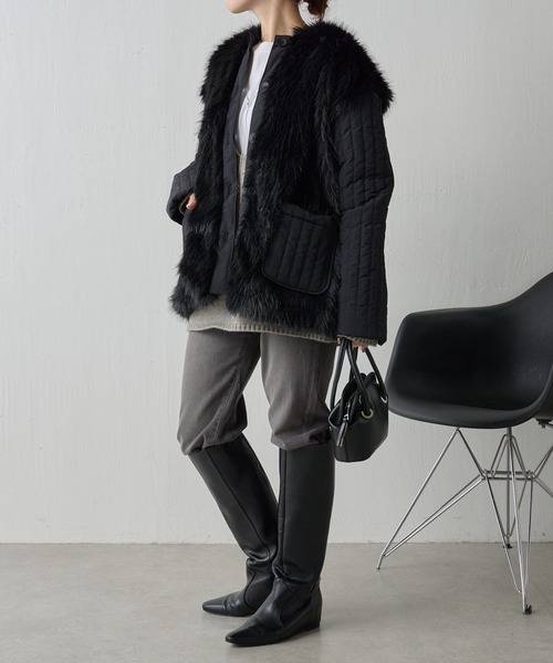 COLLAGE GALLARDAGALANTE（コラージュガリャルダガランテ）の「ファーストライプキルトジャケット/WEB限定（ダウンジャケット/コート・レディース・ブラック/アイボリー・FREE）」の19枚目の写真