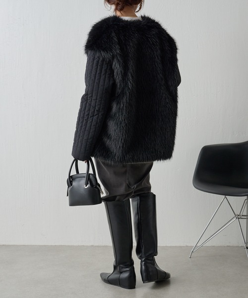 COLLAGE GALLARDAGALANTE（コラージュガリャルダガランテ）の「ファーストライプキルトジャケット/WEB限定（ダウンジャケット/コート・レディース・ブラック/アイボリー・FREE）」の20枚目の写真