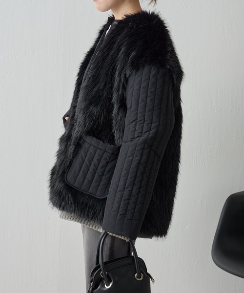 COLLAGE GALLARDAGALANTE（コラージュガリャルダガランテ）の「ファーストライプキルトジャケット/WEB限定（ダウンジャケット/コート・レディース・ブラック/アイボリー・FREE）」の16枚目の写真