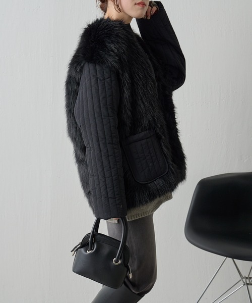 COLLAGE GALLARDAGALANTE（コラージュガリャルダガランテ）の「ファーストライプキルトジャケット/WEB限定（ダウンジャケット/コート・レディース・ブラック/アイボリー・FREE）」の18枚目の写真