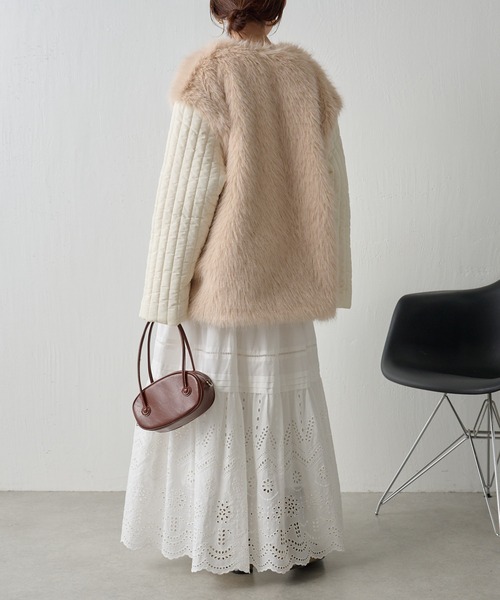 COLLAGE GALLARDAGALANTE（コラージュガリャルダガランテ）の「ファーストライプキルトジャケット/WEB限定（ダウンジャケット/コート・レディース・ブラック/アイボリー・FREE）」の9枚目の写真