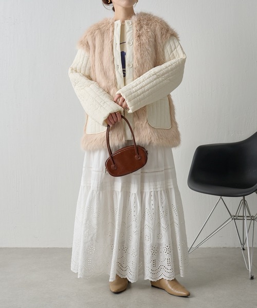 COLLAGE GALLARDAGALANTE（コラージュガリャルダガランテ）の「ファーストライプキルトジャケット/WEB限定（ダウンジャケット/コート・レディース・ブラック/アイボリー・FREE）」の13枚目の写真