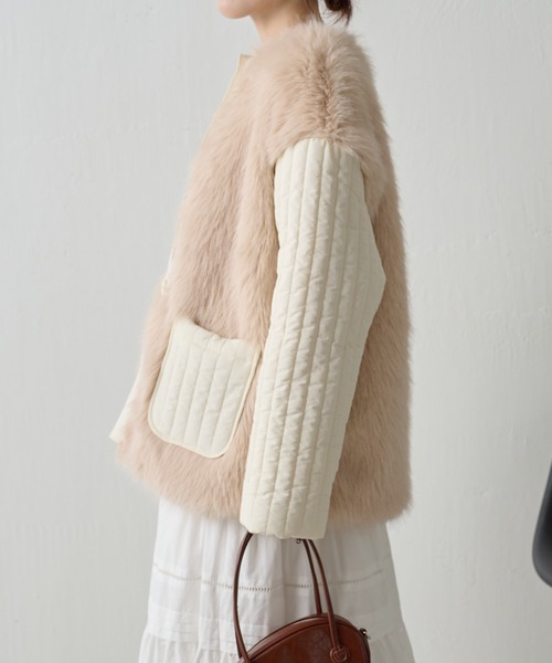 COLLAGE GALLARDAGALANTE（コラージュガリャルダガランテ）の「ファーストライプキルトジャケット/WEB限定（ダウンジャケット/コート・レディース・ブラック/アイボリー・FREE）」の5枚目の写真